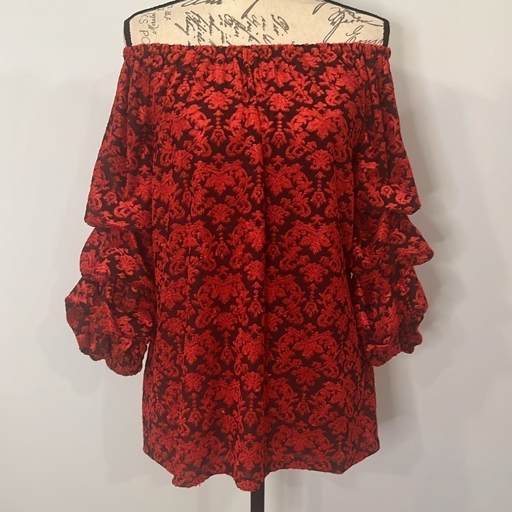 Coco Bianco on or off shoulder puff sleeve top textured jacquard L - Picture 4 of 11